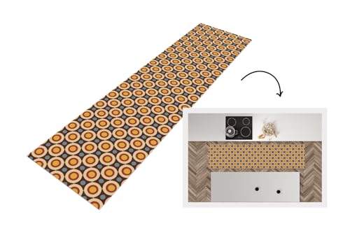 KitchenYeah© Küchenläufer 240x60 cm Antirutschmatte Küche Küchenmatte Kitchen Floor Mat Waschbar rutschfest Küchenbodenmatte Läufer Anti Rutsch Retro - Vintage - Design - Kreis von KitchenYeah