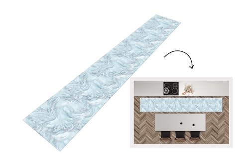 KitchenYeah© Küchenläufer 300x50 cm Antirutschmatte Küche Küchenmatte Kitchen Floor Mat Waschbar rutschfest Küchenbodenmatte Läufer Anti Rutsch Silber - Blau - Marmor - Muster von KitchenYeah