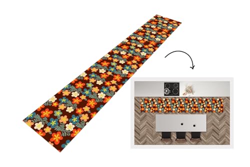 KitchenYeah© Küchenläufer 360x60 cm Anti Rutsch Matte Küche Küchenmatte Boden Kitchen Mat Läufer Waschbar rutschfest Waschbarer Waterproof Retro - Muster - Blumen - 70er Jahre von KitchenYeah