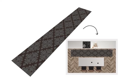 KitchenYeah© Küchenläufer 360x60 cm Antirutschmatte Küche Küchenmatte Kitchen Floor Mat Waschbar rutschfest Küchenbodenmatte Läufer Anti Rutsch Braun - Grau - Elegant - Muster von KitchenYeah