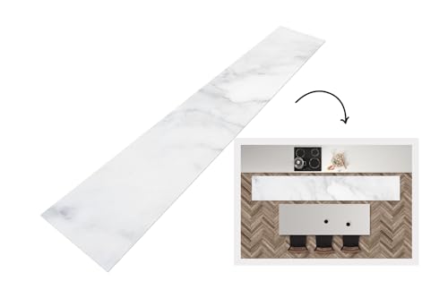 KitchenYeah© Küchenläufer 360x60 cm Antirutschmatte Küche Küchenmatte Kitchen Floor Mat Waschbar rutschfest Küchenbodenmatte Läufer Anti Rutsch Marmor - Weiß - Grau - Luxus - Marmoroptik - Stein von KitchenYeah