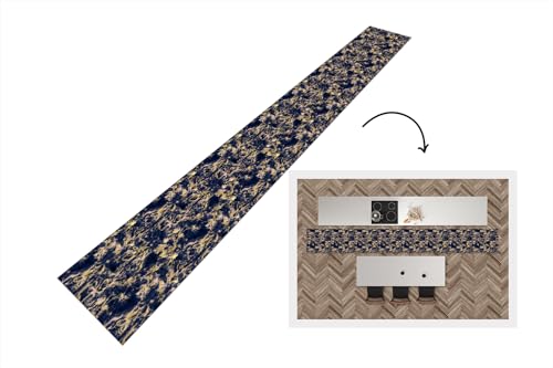 KitchenYeah© Küchenläufer 400x50 cm Anti Rutsch Matte Küche Küchenmatte Boden Kitchen Mat Läufer Waschbar rutschfest Waschbarer Waterproof Marmor - Marineblau - Gold - Rosa von KitchenYeah