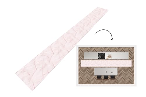 KitchenYeah© Küchenläufer 400x50 cm Anti Rutsch Matte Küche Küchenmatte Boden Kitchen Mat Läufer Waschbar rutschfest Waschbarer Waterproof Marmor - Rosa - Muster - Luxus von KitchenYeah