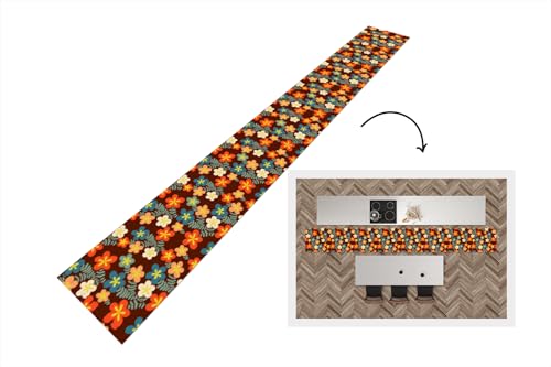 KitchenYeah© Küchenläufer 400x50 cm Anti Rutsch Matte Küche Küchenmatte Boden Kitchen Mat Läufer Waschbar rutschfest Waschbarer Waterproof Retro - Muster - Blumen - 70er Jahre von KitchenYeah