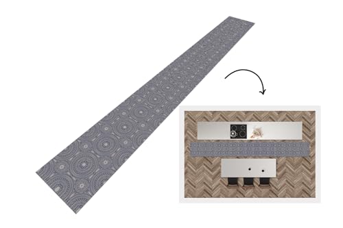 KitchenYeah© Küchenläufer 400x50 cm Antirutschmatte Küche Küchenmatte Kitchen Floor Mat Waschbar rutschfest Küchenbodenmatte Läufer Anti Rutsch Mandala - Blau - Muster - Abstrakt von KitchenYeah