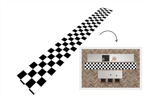 KitchenYeah© Küchenläufer 400x50 cm Antirutschmatte Küche Küchenmatte Kitchen Floor Mat Waschbar rutschfest Küchenbodenmatte Läufer Anti Rutsch Schachbrett - Muster - Schwarz Weiß von KitchenYeah