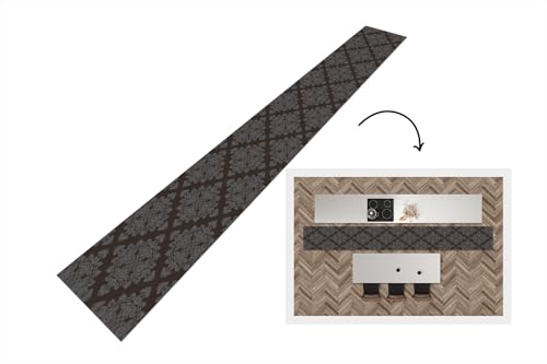 KitchenYeah© Küchenläufer 480x60 cm Antirutschmatte Küche Küchenmatte Kitchen Floor Mat Waschbar rutschfest Küchenbodenmatte Läufer Anti Rutsch Braun - Grau - Elegant - Muster von KitchenYeah