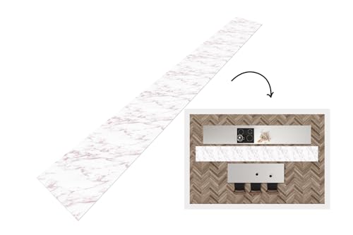 KitchenYeah© Küchenläufer 480x60 cm Antirutschmatte Küche Küchenmatte Kitchen Floor Mat Waschbar rutschfest Küchenbodenmatte Läufer Anti Rutsch Marmor - Weiß - Muster von KitchenYeah