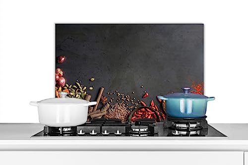 KitchenYeah© Küchenrückwand Platte Spritzschutz Küche Deko Aluminium Platte Spritzschutz Herd Alternative für Selbstklebende FolieKräuter - Beton - Lebensmittel - Gewürze - Schwarz - Paprika - Zimt - von KitchenYeah