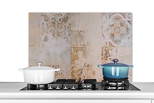 KitchenYeah© Küchenrückwand Platte Spritzschutz Küche Deko Aluminium Platte Wandschutz Küchen Zubehör WandverkleidungFliesen - Vintage - Braun - Antik - 80x55 cm von KitchenYeah