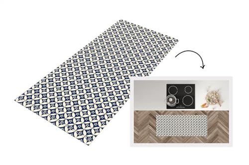 KitchenYeah© Läufer Küche 120x50 cm Küchenläufer Küchenmatte Waschbar rutschfest Kitchen Runner Antirutschmatten Matt Floor Waterproof Küchen Japan - Muster - Blau von KitchenYeah