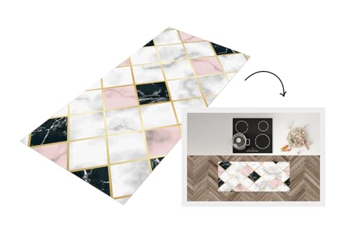 KitchenYeah© Läufer Küche 120x50 cm Küchenläufer Küchenmatte Waschbar rutschfest Kitchen Runner Antirutschmatten Matt Floor Waterproof Küchen Marmor - Geometrische Formen - Muster - Luxus von KitchenYeah