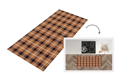 KitchenYeah© Läufer Küche 120x50 cm Küchenläufer Küchenmatte Waschbar rutschfest Kitchen Runner Antirutschmatten Matt Floor Waterproof Küchen Plaid - Muster - Quadrat - Braun von KitchenYeah