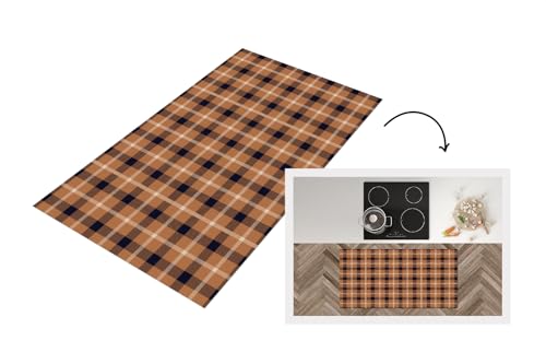KitchenYeah© Läufer Küche 120x60 cm Küchenläufer Küchenmatte Waschbar rutschfest Kitchen Runner Antirutschmatten Matt Floor Waterproof Küchen Plaid - Muster - Quadrat - Braun von KitchenYeah