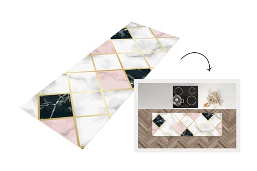 KitchenYeah© Läufer Küche 180x60 cm Küchenläufer Küchenmatte Waschbar rutschfest Kitchen Runner Antirutschmatten Matt Floor Waterproof Küchen Marmor - Geometrische Formen - Muster - Luxus von KitchenYeah