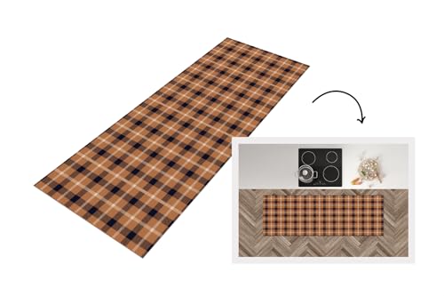 KitchenYeah© Läufer Küche 180x60 cm Küchenläufer Küchenmatte Waschbar rutschfest Kitchen Runner Antirutschmatten Matt Floor Waterproof Küchen Plaid - Muster - Quadrat - Braun von KitchenYeah