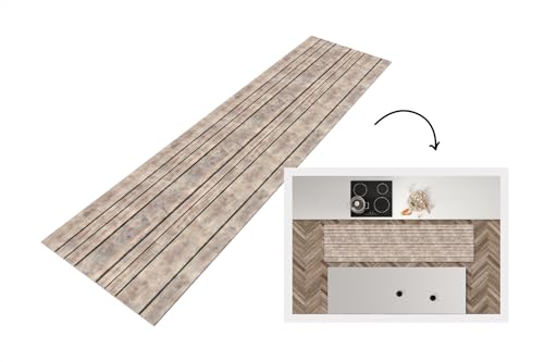 KitchenYeah© Läufer Küche 200x50 cm Küchenläufer Küchenmatte Waschbar rutschfest Kitchen Runner Antirutschmatten Matt Floor Waterproof Küchen Brocante - Muster - Holz - Bretter von KitchenYeah
