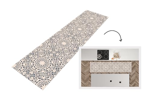 KitchenYeah© Läufer Küche 200x50 cm Küchenläufer Küchenmatte Waschbar rutschfest Kitchen Runner Antirutschmatten Matt Floor Waterproof Küchen Design - Ornament - Vintage - Retro von KitchenYeah