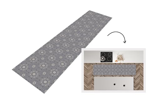 KitchenYeah© Läufer Küche 200x50 cm Küchenläufer Küchenmatte Waschbar rutschfest Kitchen Runner Antirutschmatten Matt Floor Waterproof Küchen Mandala - Blau - Muster von KitchenYeah