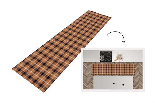 KitchenYeah© Läufer Küche 200x50 cm Küchenläufer Küchenmatte Waschbar rutschfest Kitchen Runner Antirutschmatten Matt Floor Waterproof Küchen Plaid - Muster - Quadrat - Braun von KitchenYeah
