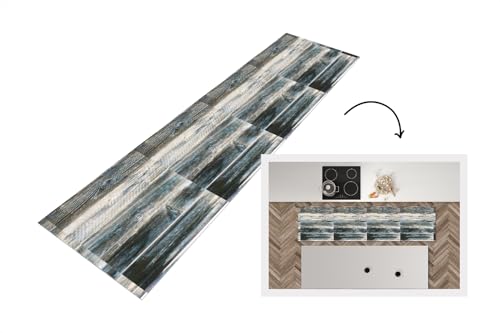 KitchenYeah© Läufer Küche 200x50 cm Küchenläufer Küchenmatte Waschbar rutschfest Kitchen Runner Antirutschmatten Matt Floor Waterproof Küchen Vintage - Muster - Holz von KitchenYeah