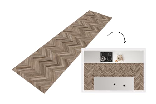 KitchenYeah© Läufer Küche 240x60 cm Küchenläufer Küchenmatte Waschbar rutschfest Kitchen Runner Antirutschmatten Matt Floor Waterproof Küchen Muster - Holz - Braun von KitchenYeah