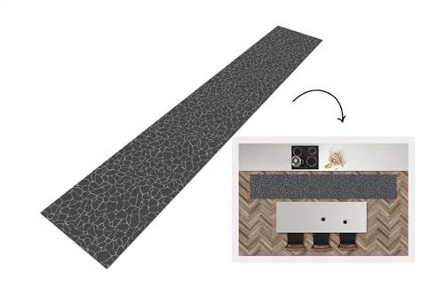 KitchenYeah© Läufer Küche 300x50 cm Küchenläufer Küchenmatte Waschbar rutschfest Kitchen Runner Antirutschmatten Matt Floor Waterproof Küchen Design - Geometrie - Schwarz von KitchenYeah