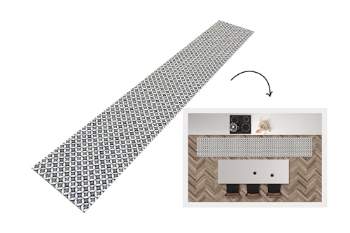 KitchenYeah© Läufer Küche 360x60 cm Küchenläufer Küchenmatte Waschbar rutschfest Kitchen Runner Antirutschmatten Matt Floor Waterproof Küchen Japan - Muster - Blau von KitchenYeah