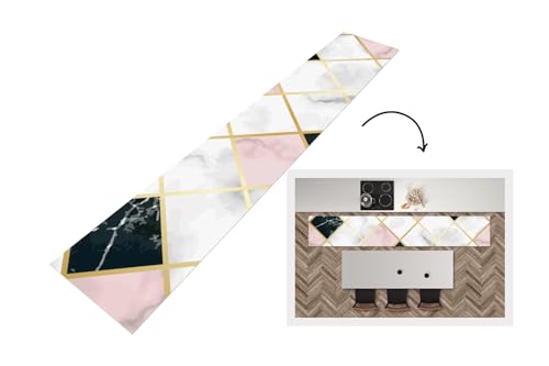 KitchenYeah© Läufer Küche 360x60 cm Küchenläufer Küchenmatte Waschbar rutschfest Kitchen Runner Antirutschmatten Matt Floor Waterproof Küchen Marmor - Geometrische Formen - Muster - Luxus von KitchenYeah