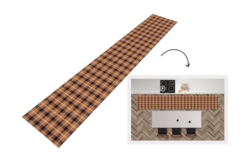 KitchenYeah© Läufer Küche 360x60 cm Küchenläufer Küchenmatte Waschbar rutschfest Kitchen Runner Antirutschmatten Matt Floor Waterproof Küchen Plaid - Muster - Quadrat - Braun von KitchenYeah