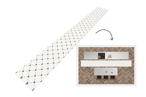 KitchenYeah© Läufer Küche 400x50 cm Küchenläufer Küchenmatte Waschbar rutschfest Kitchen Runner Antirutschmatten Matt Floor Waterproof Küchen Design - Geometrie - Muster - Herz von KitchenYeah