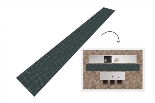 KitchenYeah© Läufer Küche 400x50 cm Küchenläufer Küchenmatte Waschbar rutschfest Kitchen Runner Antirutschmatten Matt Floor Waterproof Küchen Krokodil - Reptilien - Muster - Grau von KitchenYeah