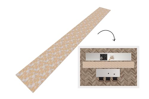 KitchenYeah© Läufer Küche 400x50 cm Küchenläufer Küchenmatte Waschbar rutschfest Kitchen Runner Antirutschmatten Matt Floor Waterproof Küchen Muster - Weiß - Blumen - Gelb von KitchenYeah