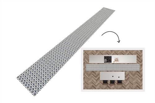 KitchenYeah© Läufer Küche 480x60 cm Küchenläufer Küchenmatte Waschbar rutschfest Kitchen Runner Antirutschmatten Matt Floor Waterproof Küchen Japan - Muster - Blau von KitchenYeah