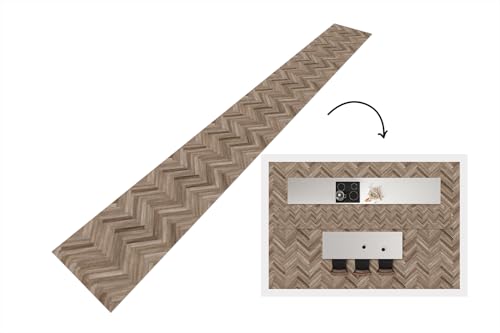 KitchenYeah© Läufer Küche 480x60 cm Küchenläufer Küchenmatte Waschbar rutschfest Kitchen Runner Antirutschmatten Matt Floor Waterproof Küchen Muster - Holz - Braun von KitchenYeah