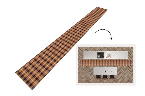 KitchenYeah© Läufer Küche 480x60 cm Küchenläufer Küchenmatte Waschbar rutschfest Kitchen Runner Antirutschmatten Matt Floor Waterproof Küchen Plaid - Muster - Quadrat - Braun von KitchenYeah