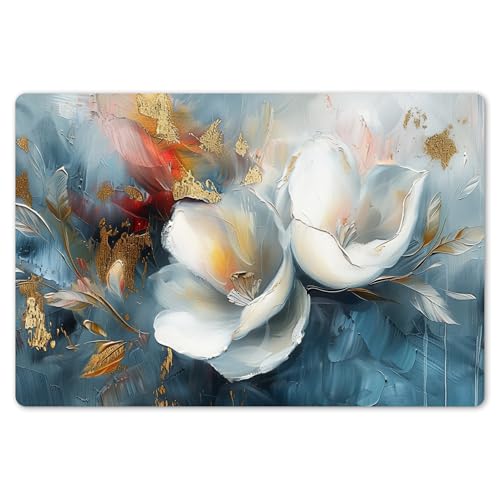 KitchenYeah© Platzsets Abwaschbar 6-Teilig 45x30 cm Tischsets Platzdeckchen Platzset Unterlage Tischset Esstisch Edle Tischunterlage Placemat Blumen - Weiß - Gold - Kunst - Abstrakt von KitchenYeah