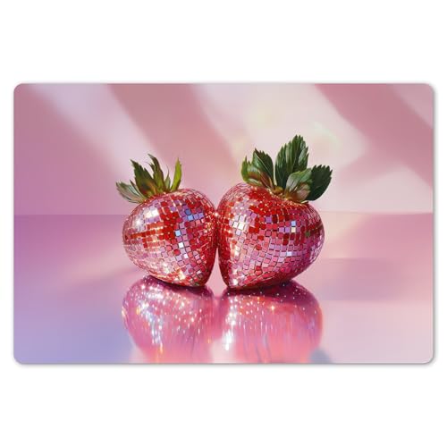 KitchenYeah© Platzsets Abwaschbar 6-Teilig 45x30 cm Tischsets Platzdeckchen Platzset Unterlage Tischset Esstisch Edle Tischunterlage Placemat Disco - Obst - Glitter - Erdbeere von KitchenYeah