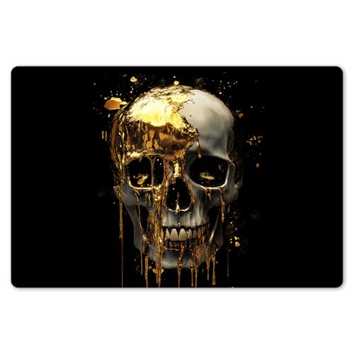KitchenYeah© Platzsets Abwaschbar 6-Teilig 45x30 cm Tischsets Platzdeckchen Platzset Unterlage Tischset Esstisch Edle Tischunterlage Placemat Gold - Abstrakt - Totenkopf - Kunst von KitchenYeah