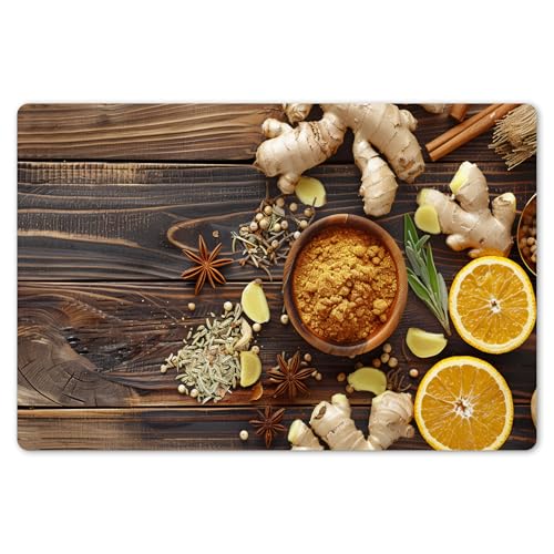KitchenYeah© Platzsets Abwaschbar 6-Teilig 45x30 cm Tischsets Platzdeckchen Platzset Unterlage Tischset Esstisch Edle Tischunterlage Placemat - Ingwer - Zitrone - Gewürze - Stillleben von KitchenYeah