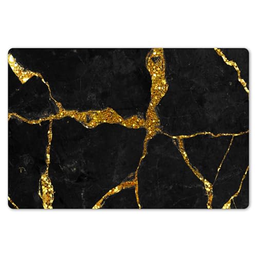 KitchenYeah© Platzsets Abwaschbar 6-Teilig 45x30 cm Tischsets Platzdeckchen Platzset Unterlage Tischset Esstisch Edle Tischunterlage Placemat Marmor - Glitzer - Gold - Schwarz - Marmoroptik von KitchenYeah