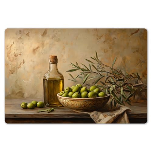 KitchenYeah© Platzsets Abwaschbar 6-Teilig 45x30 cm Tischsets Platzdeckchen Platzset Unterlage Tischset Esstisch Edle Tischunterlage Placemat Oliven - Stillleben - Weinlese von KitchenYeah