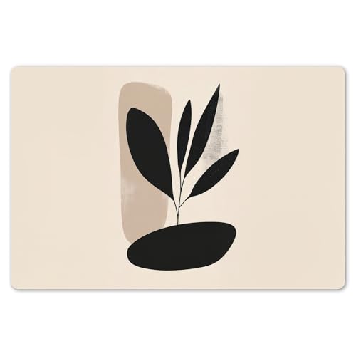 KitchenYeah© Platzsets Abwaschbar 6-Teilig 45x30 cm Tischsets Platzdeckchen Platzset Unterlage Tischset Esstisch Edle Tischunterlage Placemat Pflanze - Beige - Japandi von KitchenYeah