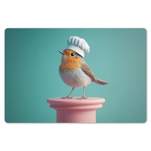 KitchenYeah© Platzsets Abwaschbar 6-Teilig 45x30 cm Tischsets Platzdeckchen Platzset Unterlage Tischset Esstisch Edle Tischunterlage Placemat Rotkehlchen - Vogel - Kochmütze - Sockel von KitchenYeah