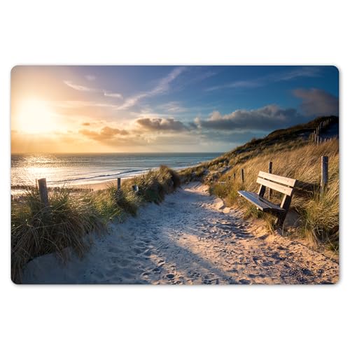 KitchenYeah© Platzsets Abwaschbar 6-Teilig 45x30 cm Tischsets Platzdeckchen Platzset Unterlage Tischset Esstisch Edle Tischunterlage Placemat Sonnenuntergang - Strand - Düne - Gras - Bank von KitchenYeah