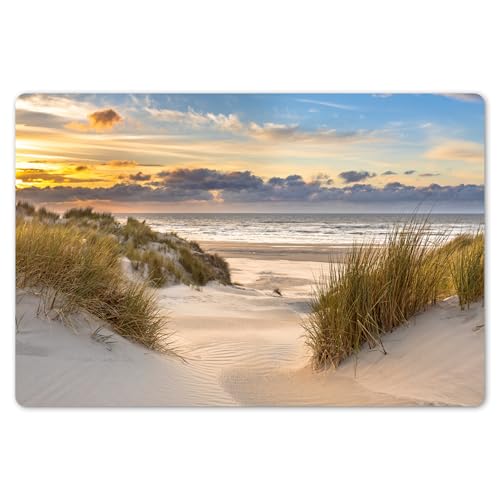 KitchenYeah© Platzsets Abwaschbar 6-Teilig 45x30 cm Tischsets Platzdeckchen Platzset Unterlage Tischset Esstisch Edle Tischunterlage Placemat Strand - Düne - Gras - Sonnenuntergang - Meer von KitchenYeah