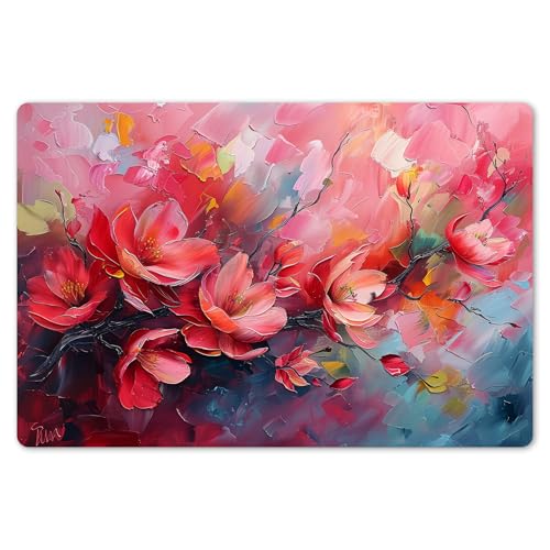 KitchenYeah© Platzsets Abwaschbar 6-Teilig 45x30 cm Tischsets Platzdeckchen rutschfeste Platzset Unterlage Tisch Set Esstisch Modern Placemats Blumen - Rosa - Natur Kunst - Abstrakt von KitchenYeah