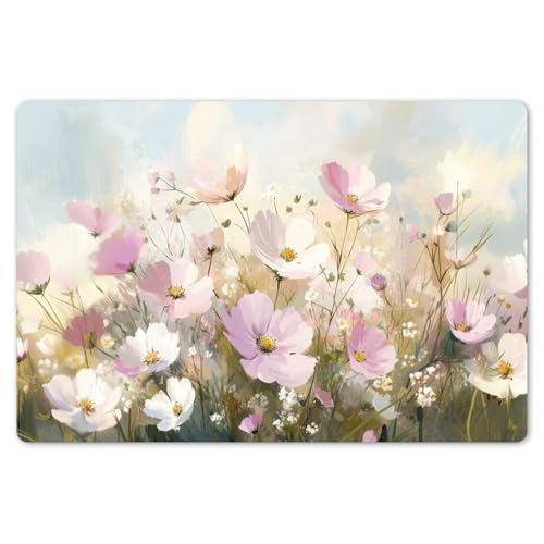 KitchenYeah© Platzsets Abwaschbar 6-Teilig 45x30 cm Tischsets Platzdeckchen rutschfeste Platzset Unterlage Tisch Set Esstisch Modern Placemats Blumenfeld - Helle Töne - Gemalt von KitchenYeah