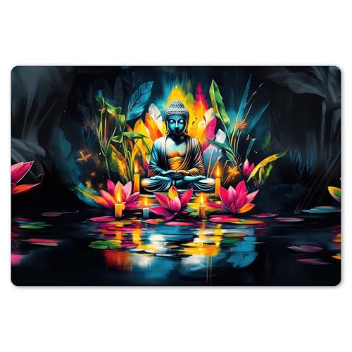 KitchenYeah© Platzsets Abwaschbar 6-Teilig 45x30 cm Tischsets Platzdeckchen rutschfeste Platzset Unterlage Tisch Set Esstisch Modern Placemats Kerzen - Blumen - Buddha - Wasser von KitchenYeah