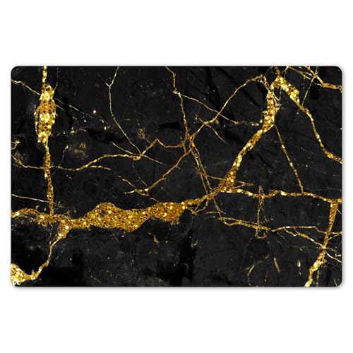 KitchenYeah© Platzsets Abwaschbar 6-Teilig 45x30 cm Tischsets Platzdeckchen rutschfeste Platzset Unterlage Tisch Set Esstisch Modern Placemats Marmor - Luxe - Gold - Schwarz - Marmoroptik - Glitzer von KitchenYeah